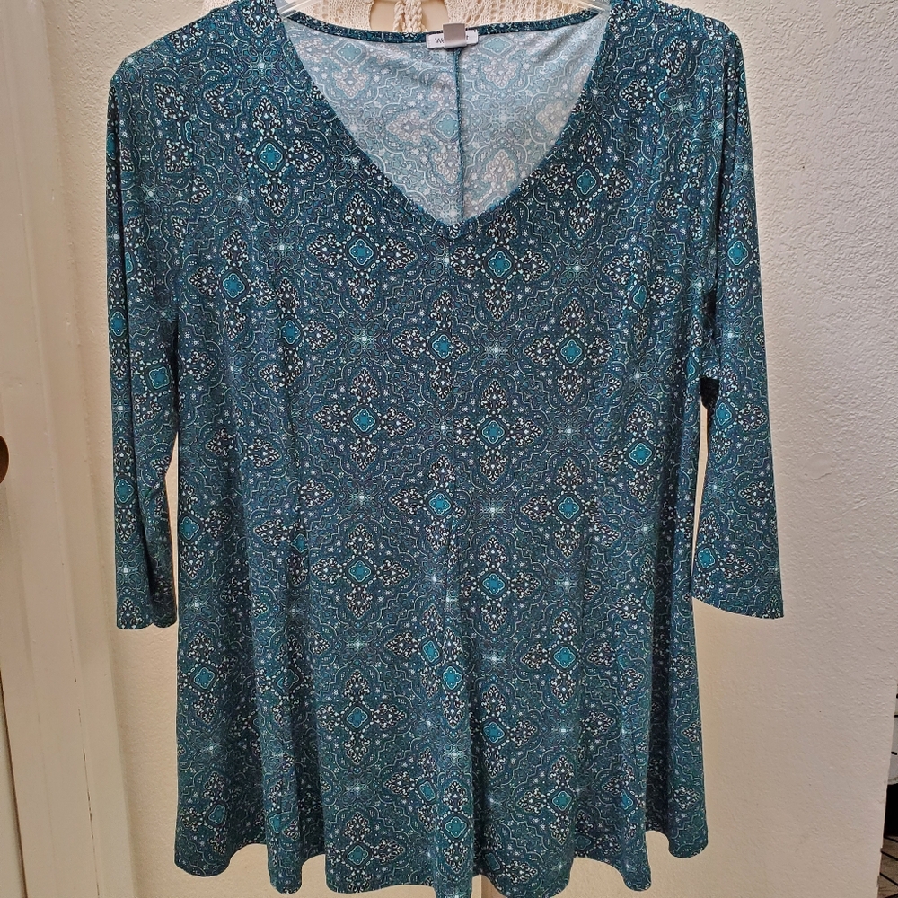 Westport Green and Blue Relaxed Tunic 3/4 Sleeve